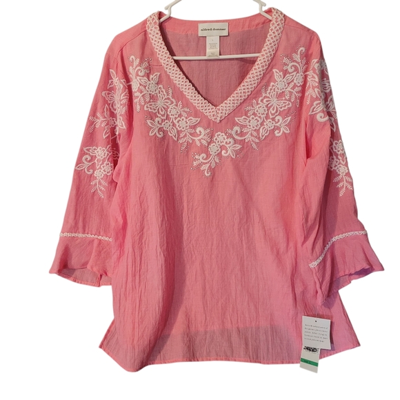 NWT Alfred Dunner Paradise Island pink embroidered top- L. U89 - Picture 2 of 9